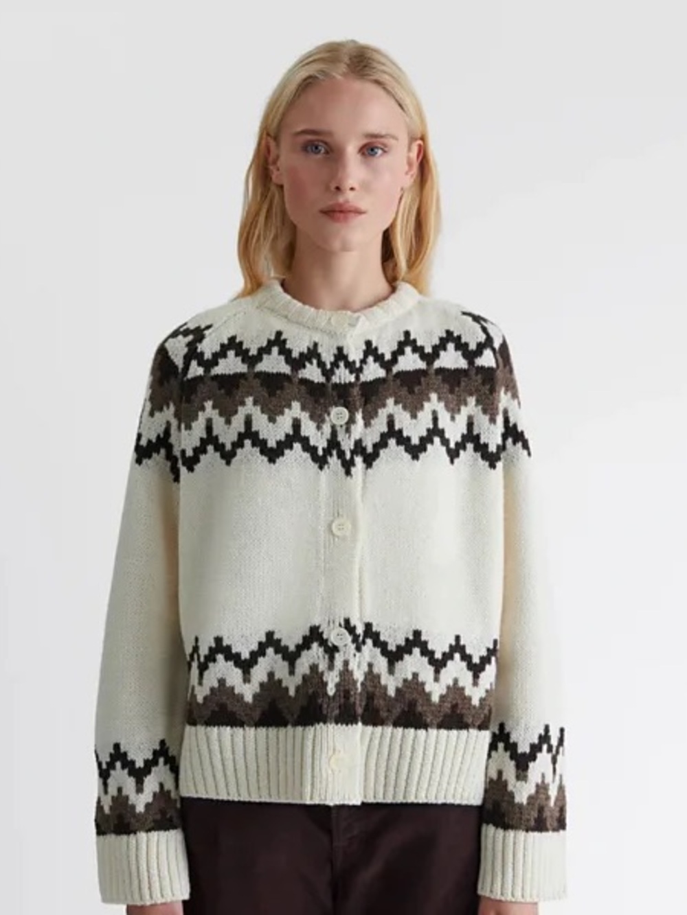 &Daughter XS Bansha Fair Isle Cardigan Crewneck Wool